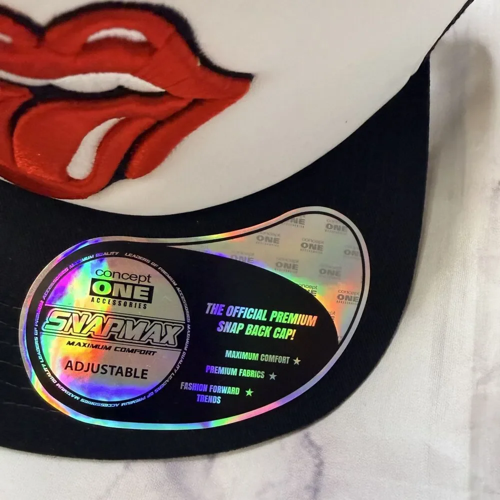 The Rolling Stones Men's Trucker-Style Snapback Hat, Classic Logo on White Crown - Picture 3 of 5